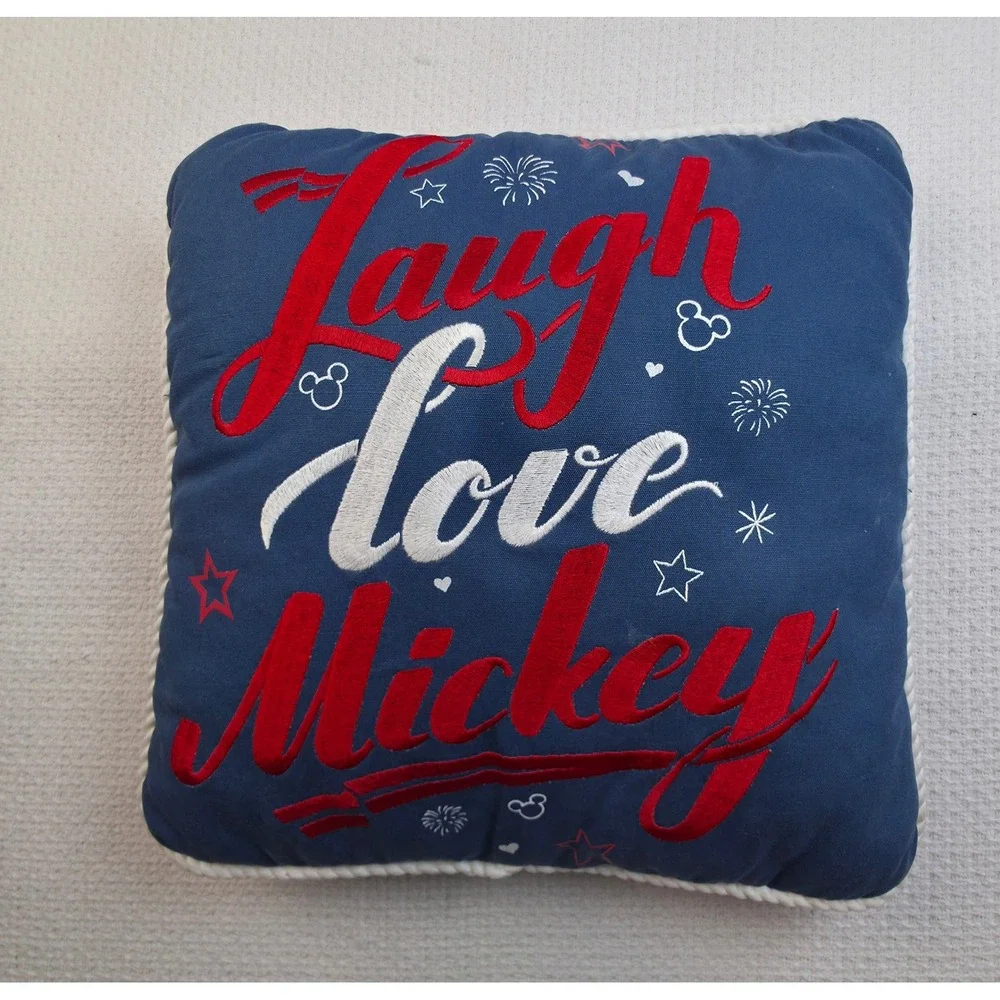 Disney Parks Mickey Mouse Throw Pillow Blue White Nautical American Legend EX